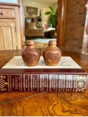 Rustic Brown Ceramic Mini Jug Pair Salt and Pepper Shakers- Home Accents